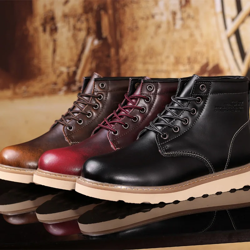 Зимние классические модные мужские кожаные ботильоны мотоциклетные меховые