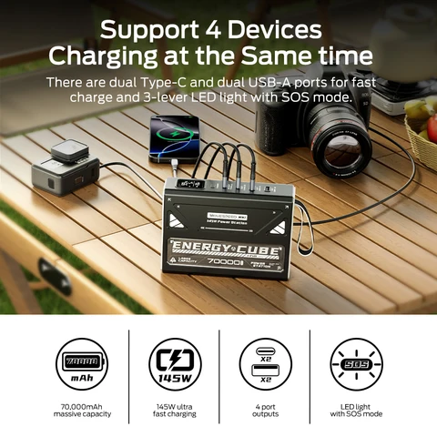 MOVESPEED Z70Pro Power Bank 70000 мАч 140 Вт PD Внешняя аккумуляторная станция с быстрой зарядкой и фонариком для ноутбука, кемпинга на открытом воздухе