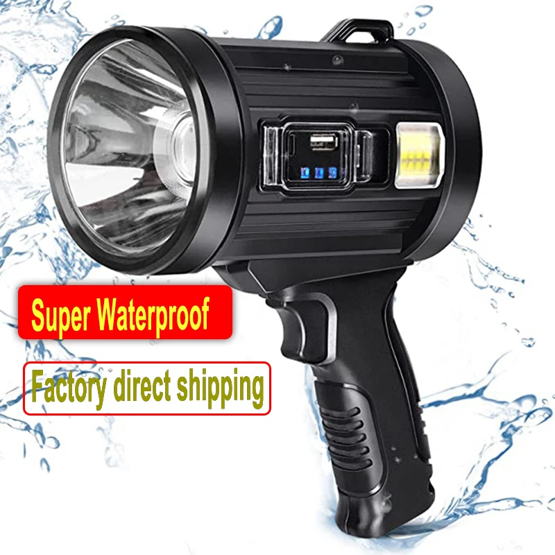 1000LM Rechargeable Led Flashlight Searchlight Powerful Torch Spotlight Portable Lighting with 6000mAh Lithium Batterymulti-func