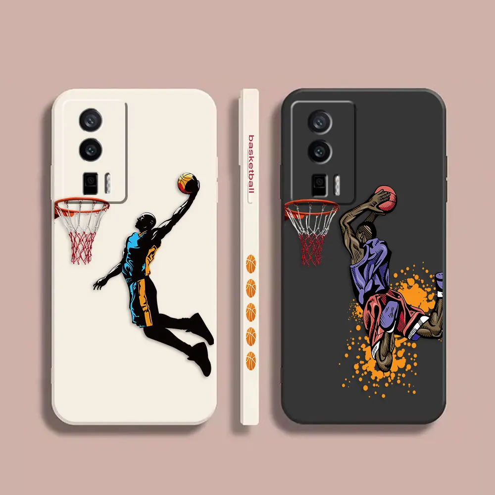 

Case For Redmi K60E K50 K40S K40 K30 K20 10C 9 8A 8 10 Pro 4G 5G Colour Simple Liquid silicone Case Basketball Dunk