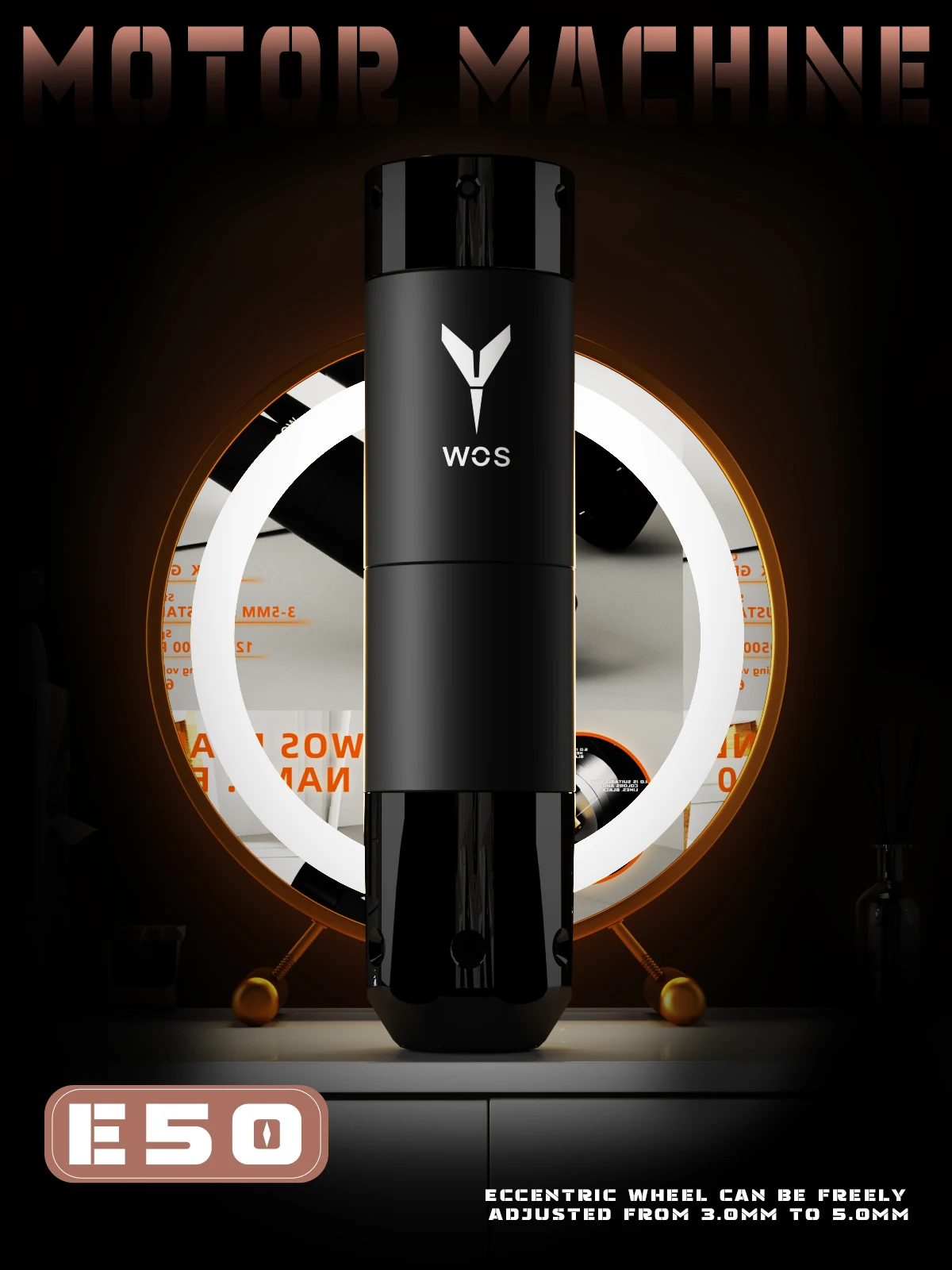 

WOS latest development wireless tattoo pen E50 Brushless external rotor motor 3 to 5 mm adjustable stroke range