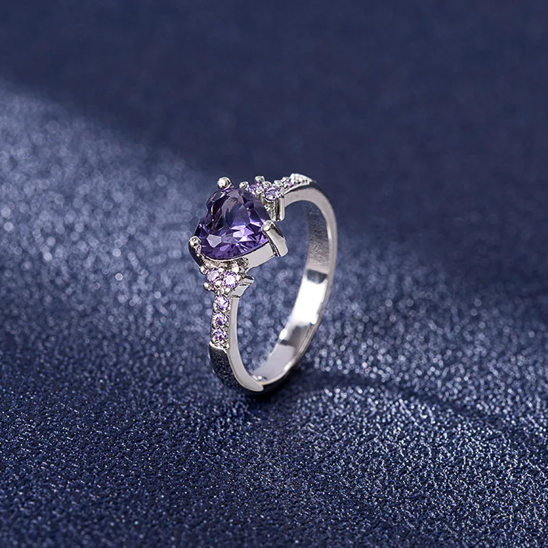 

DIWENFU 100% 925 Sterling Silver Anillos De Purple Amethyst Ring for Women Silver 925 Jewelry Heart Gemstone Engagement Anels