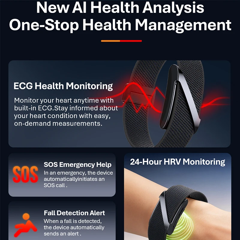 Фото Смарт-часы VALDUS VANTA ECG для мужчин и женщин с функцией SOS, оповещением о падении, фитнес-трекером, монитором сердечного ритма, давления и сна, новый браслет 2026 года №2