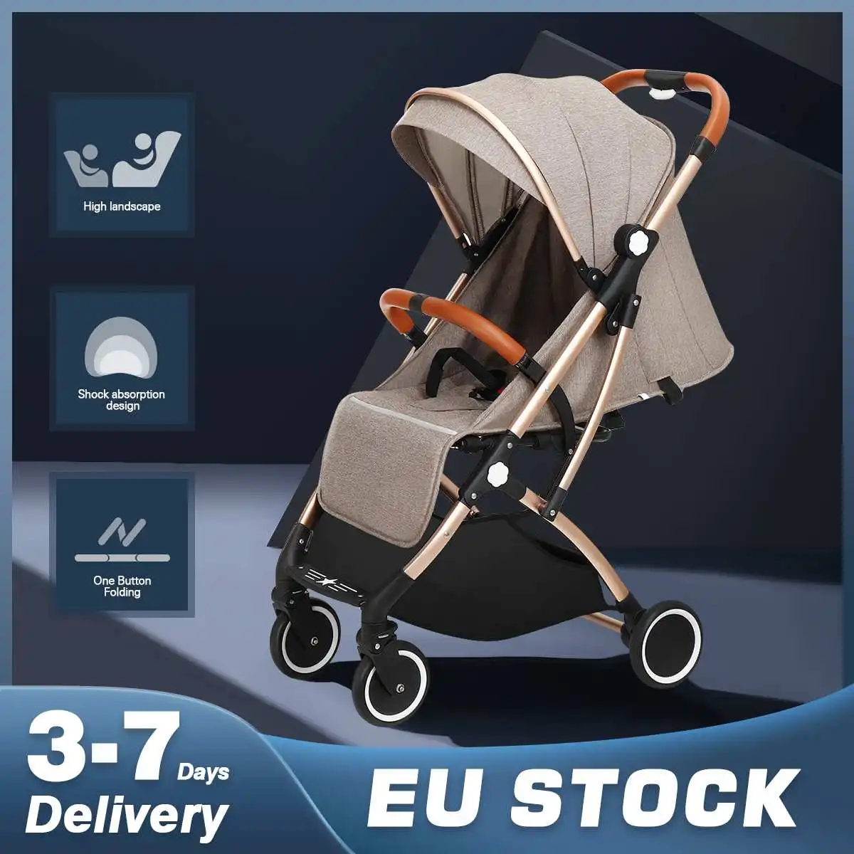 

Folding Baby Stroller Kids Infant Safety Travel Trolley Safe High Landscape Pushchair W/ Shock Absorbers for 0-4 Age FR Stock