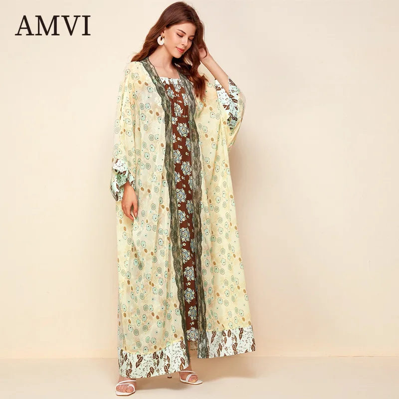 

Long Dresses Lace Print Bodycon Women Clothing Elegant Dress Loose Skirts Casual Dubai Clothes Comfortable Fashion Muslim Wear