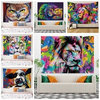 oil painting style colorful animal tapestry wall hanging hippie bohemia aesthetics tapestry art for room dorm home decor
