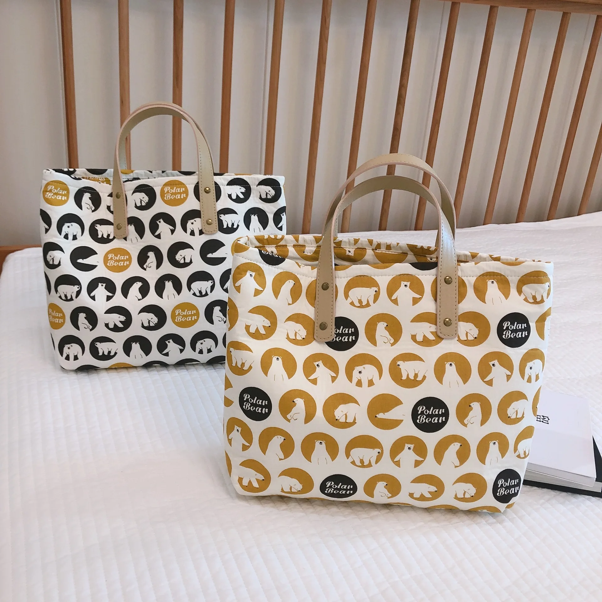 

Recycled Cotton Cloth Teenager Casual School Book Vegan Leather Top-handle Tote Bag Women Cute Fabric Diaper Grocery Handbag