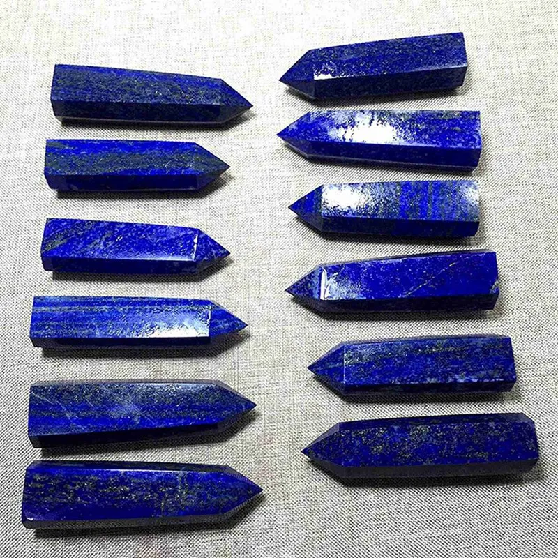 

3X Lapis Lazuli Natural Crystal Column Lapis Lazuli Crystal Column Hexagonal Column Original Stone Decoration 5-6Cm