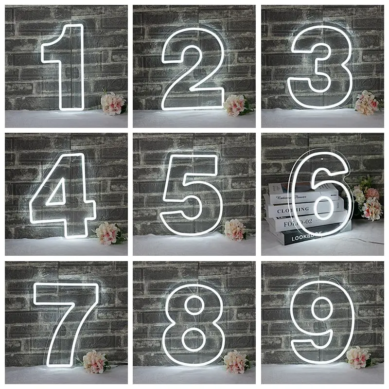 Birthday Led Neon Sign Custom Night Light Sign for Birthday 0-9 LED Decor Lets Party Home Backdrop Birthday Sign Birthday Gifts