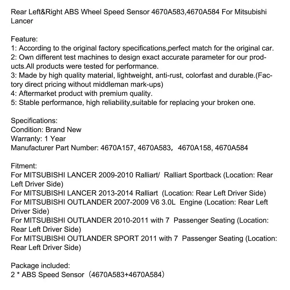 

Задний левый и правый датчик скорости колес ABS 4670A583 4670A584 для Mitsubishi Lancer 4670A157, 4670A583,4670A158, 4670A584