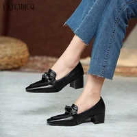 early spring new sweet bow comfortable mid heel thick heeled small square toe professional womens shoes all match c2106