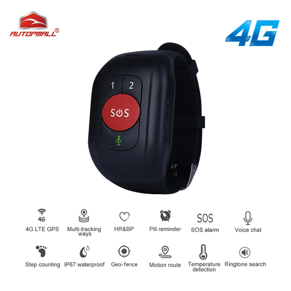 Смарт-браслет с GPS-трекером Autopmall 4G для пожилых людей функцией отслеживания