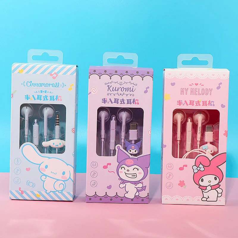 

Новая кавайная Милая Проводная гарнитура Sanrio Kuromi Mymelody Cinnamoroll, полувкладыши, удобный Рождественский подарок для девочек, для детей