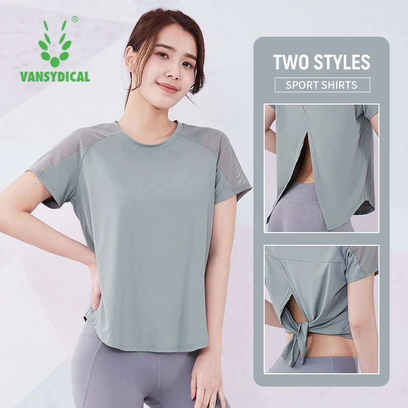 

VANSYDICAL Yoga Shirt Women Solid Short Sleeve Sportswear for Female Gym Clothing Crop Top Loose Casual Workout Tee Dry Fit
