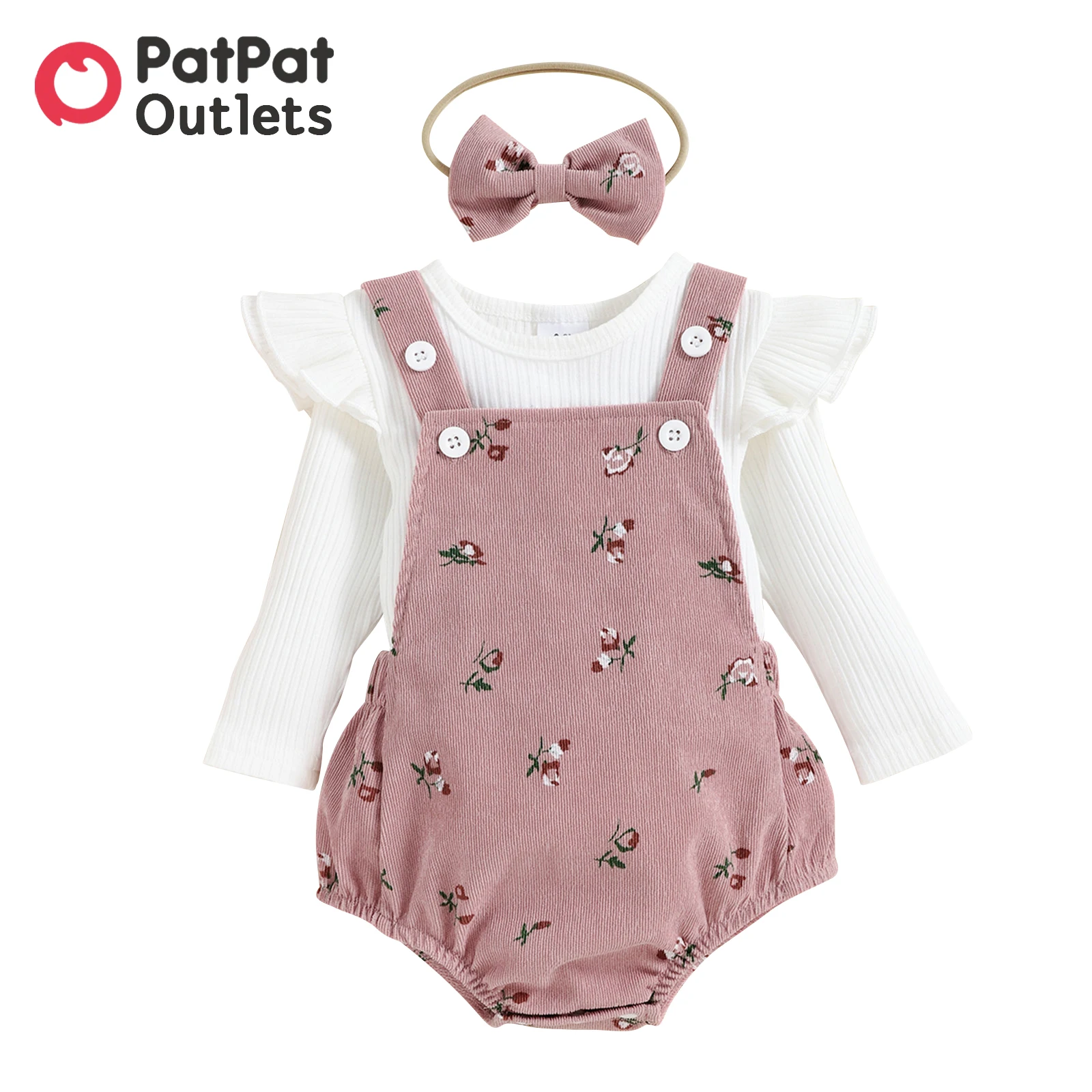 

PatPat Newborn Baby Girl Clothes New Born Babies Items Costume 3pcs Ribbed Long-sleeve Romper 3pcs 95% Cotton Solid Rib Knit Set