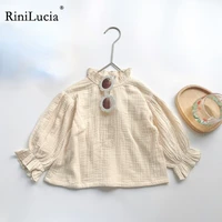 rinilucia girls shirt 2022 fashion korean style new girls baby solid shirt childrens cotton ruffle autumn long sleeve shirt