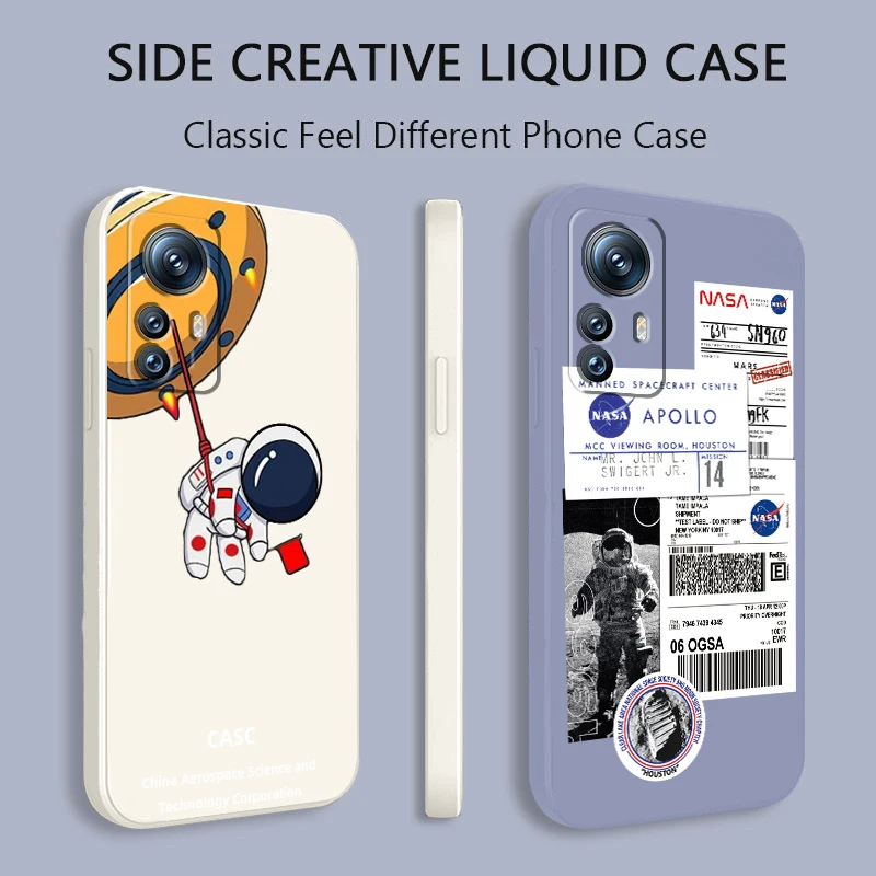 

Astronaut Cartoon Luxury Phone Case For Xiaomi Mi 12S 12 12X 11i 11T 11 10 10S 10T 9 Pro Lite Ultra 5G Liquid Rope TPU Cover