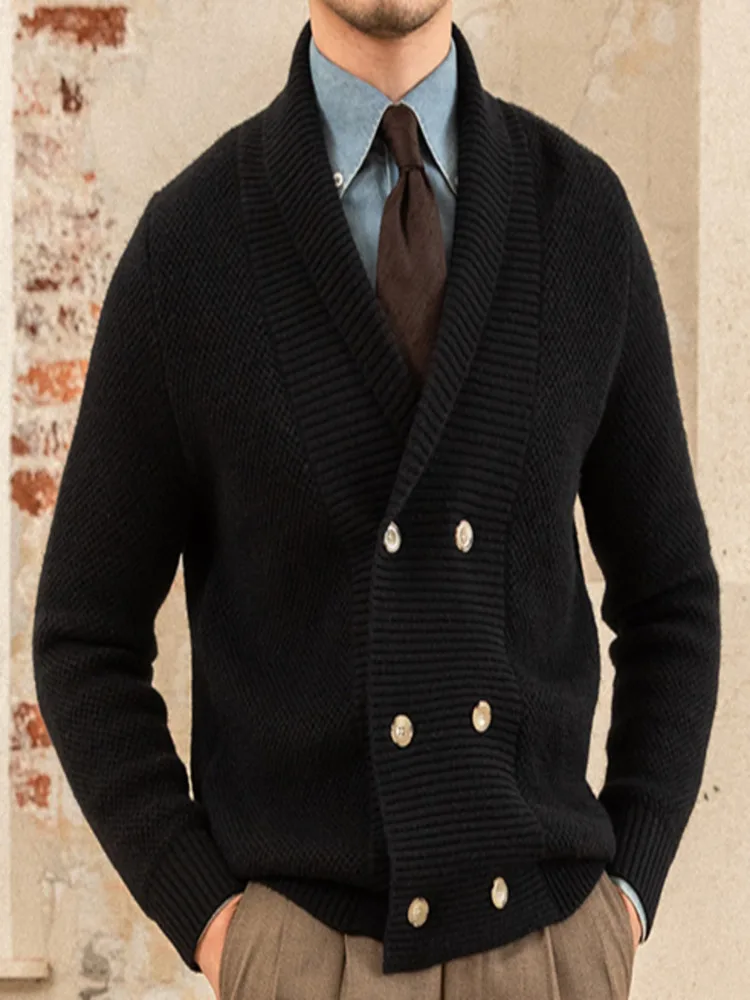 Однотонный мужской вязаный кардиган свитер Высококачественная двубортная