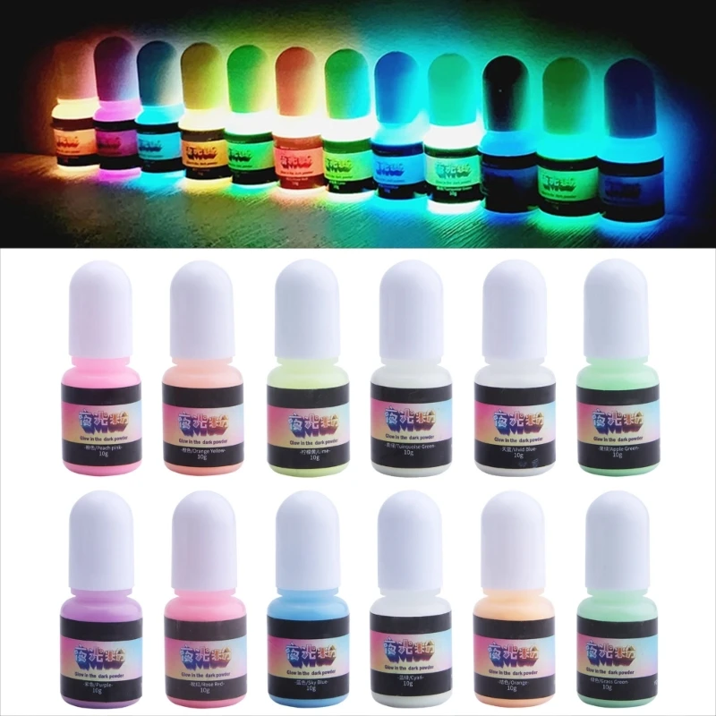 

12 Colors/set Glow in the Dark Pigment Powder,0.35oz Luminous Mica Powder for Epoxy Resin,Acrylic Paint,DIY Crafts,