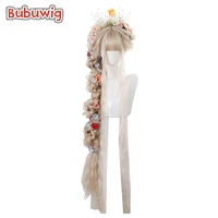 bubuwig synthetic hair 120cm long curly lolita wig blonde black brown gray harajuku wig with flat bangs heat resistant wigs