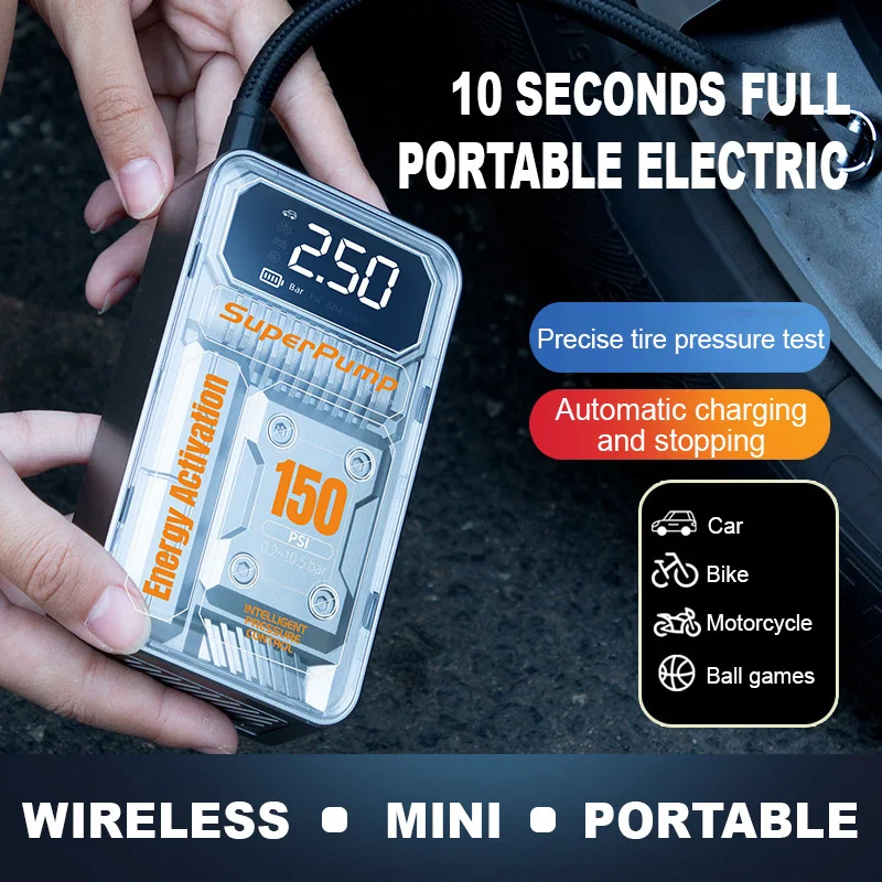 

Wireless/Wired Car Air Compressor 4000mAh Electric Air Pump Tire Inflatable Pump Mechanical Industrial Style Car Tyre Inflator