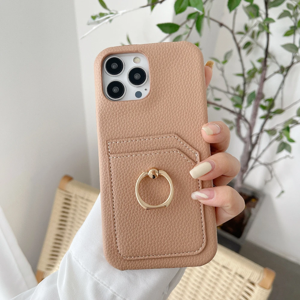 

New Model for iPhone 14 Leather Phone Case 13promax Card Insert Ring Buckle Xsmax Xs Xr Bracket 11 12pro 8plus Protective Sleeve
