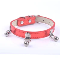 cute bells dog collar chihuahua dog accessories pu leather puppy necklace collar for small dogs pet supplies pink red blue
