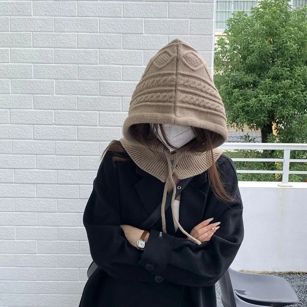 

Imitation Cashmere Winter Balaclava Hat Ear Protection Thicken Knitted Hooded Caps Windproof One-Piece Neck Warmer Pullover Hat