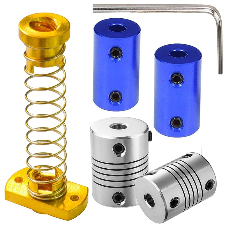 

NEW-Shaft Rigid Motor Wheel Coupler 5 To 8 Mm Spring Loaded Nut To Anti Backlash Brass Nut Suitable For 3D Printers