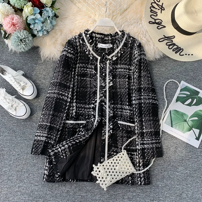 Women's Autumn Winter New Fragrant Jacket Retro Casual Loose Coarse Woolen Long Sleeved Cardigan Jackets