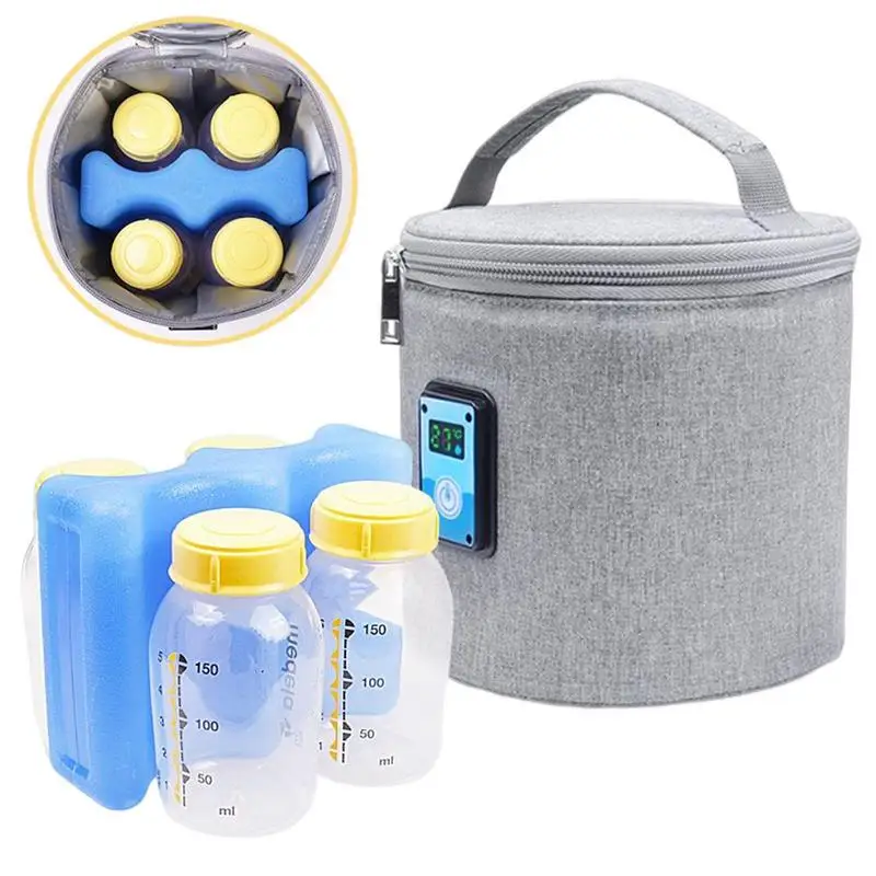 

Baby Bottle Insulated Bag Breastmilk Cooler Bag With Ice Pack-Double Layer And Temperature Monitor Display Screen Feeding Supply