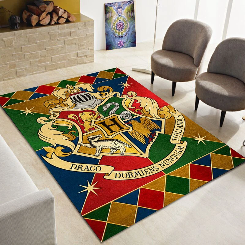 3D School of Witchcraft and Wizardry Logo Floor Mat Fashion Carpet Living Room Large Carpet Bedside Table Carpet Gift Decoration