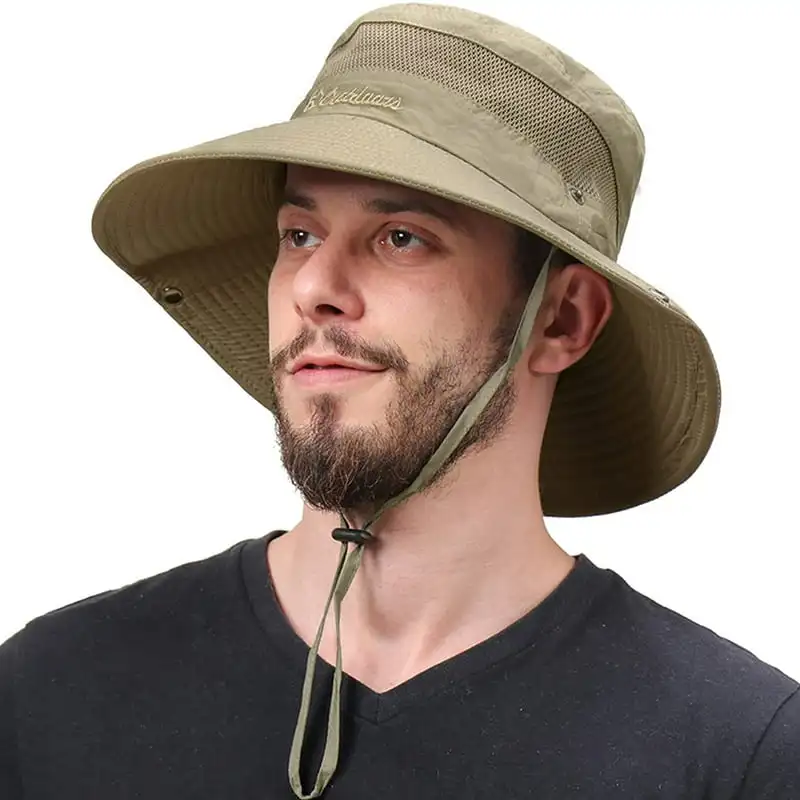 

Wide Brim Boonie Hat Outdoor Waterproof UPF 50+ Sun Protection Mesh Safari Sun hat for Travel Fishing Khaki