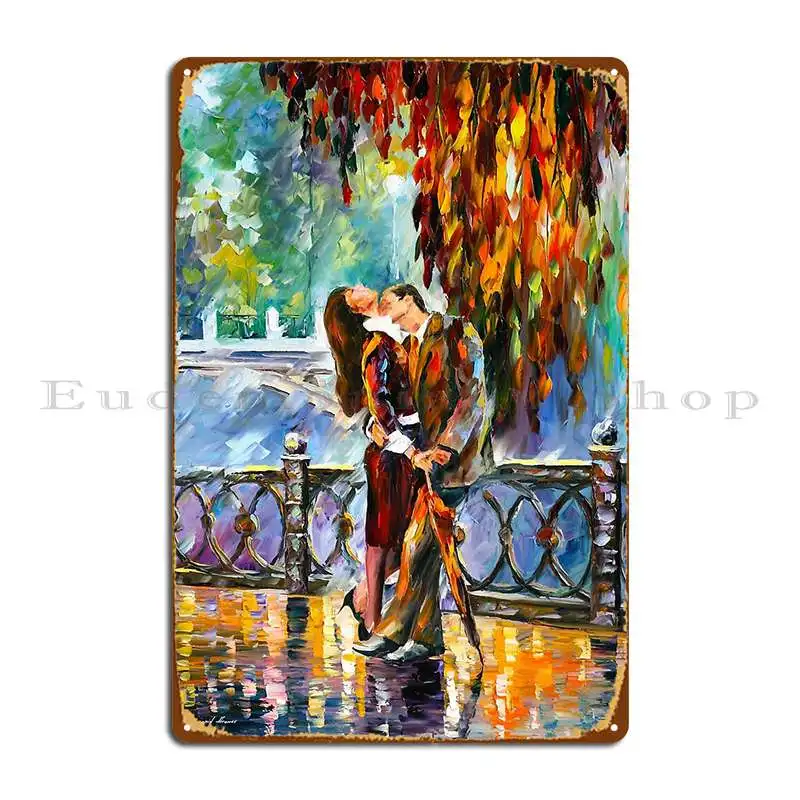 Поцелуй после дождя Леонид Afremov Vitebskart металлический плакат ретро Клубная