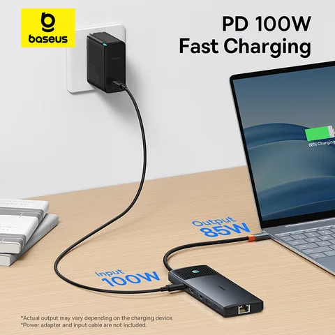 Baseus USB C HUB Dual HDMI 8K 4K Адаптер 10-в-1 USB 3.2 Разветвитель 10 Гбит/с с RJ45 SD TF Type C PD 100 Вт для MacBook Pro Air HUB