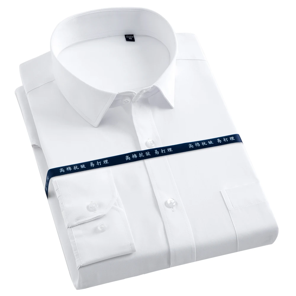 

Мужская классическая Однотонная рубашка в полоску, белая Базовая формальная деловая рубашка с длинными рукавами, одним накладным карманом,...