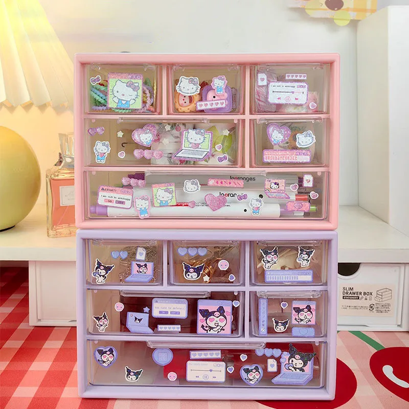 

Кавайная Sanrioed Hellokittyed Pachacco Pom Purin Jiugongge коробка для хранения Милая мультяшная Косметика канцелярские принадлежности коробка для хранения