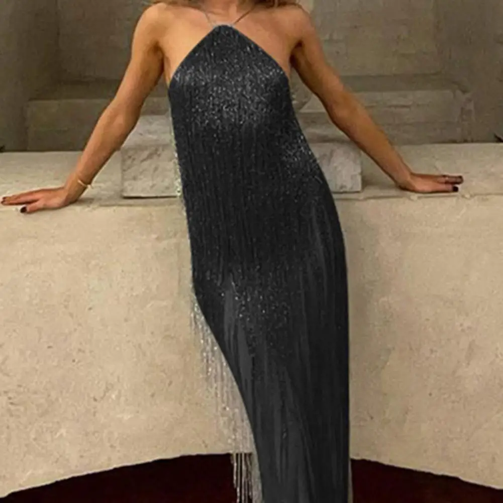 

Charming Sexy Dress Hip Wrap Soft Sexy Skinny Tassel Sheath Halter Midi Dress Women Dress Party Dress
