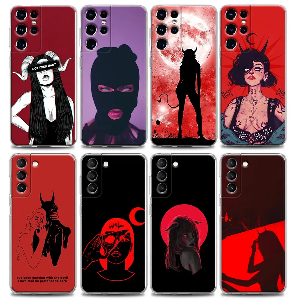 

Clear Phone Case for Samsung S9 S10 4G S10e S20 S21 Plus Ultra FE 5G M51 M31 S M21 Soft Silicone Sexy Devil Woman Bad Girl