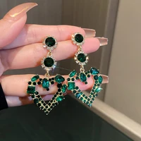 luxury baroque crystal love heart pendant earrings women green rhinestone dangle earrings banquet jewelry accessories