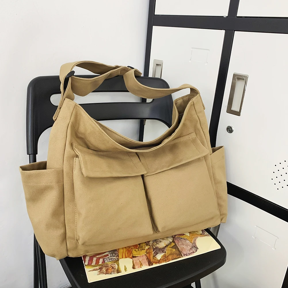 

Женская сумка через плечо, однотонный холщовый простой мессенджер с регулируемым ремешком и несколькими отделениями, для студентов и путешествий, на лето