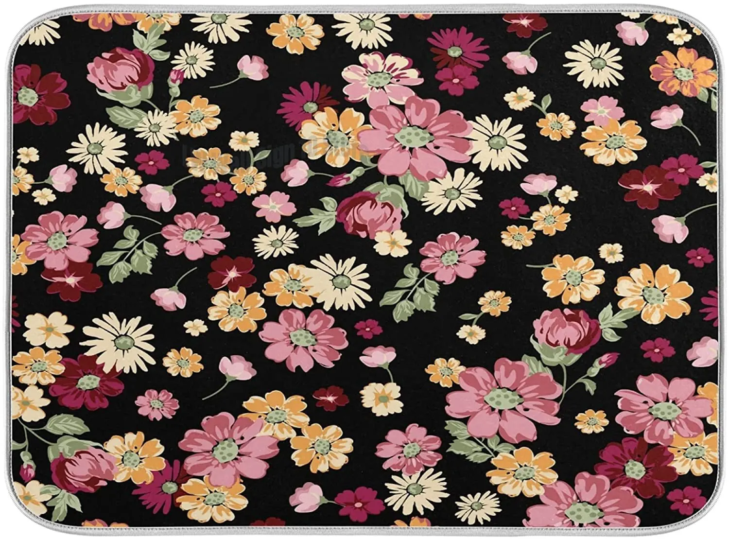 

Dish Drying Mat for Kitchen Counter Vintage Pink Red Floral Ultra Absorbent Microfiber Drying Mat