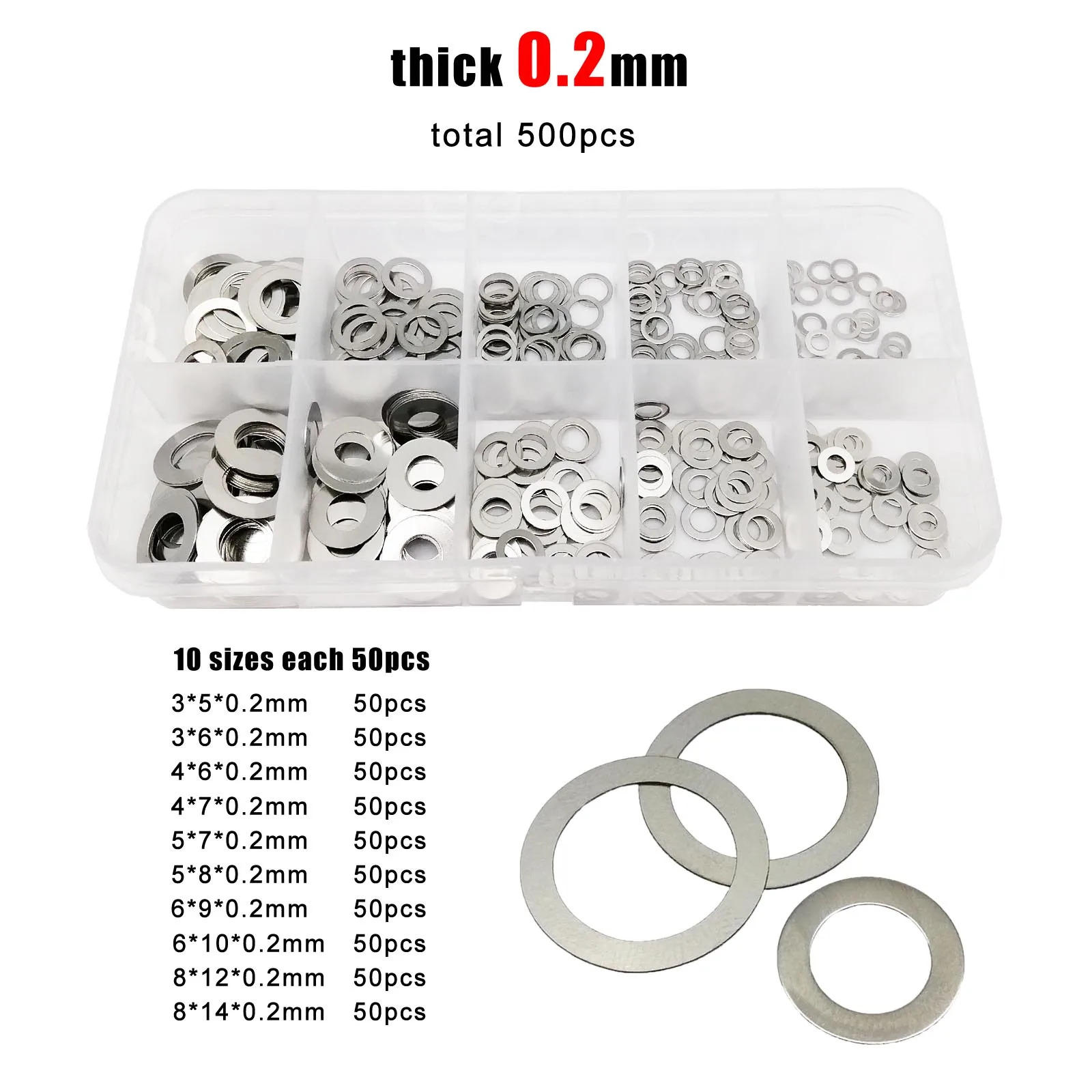 500/1200pc M3 M4 M5 M6 M8 304 A2 Stainless Steel Ultrathin Flat Washer Adjusting Ultra Thin Shim Plain Gasket Assortment Kit Set |