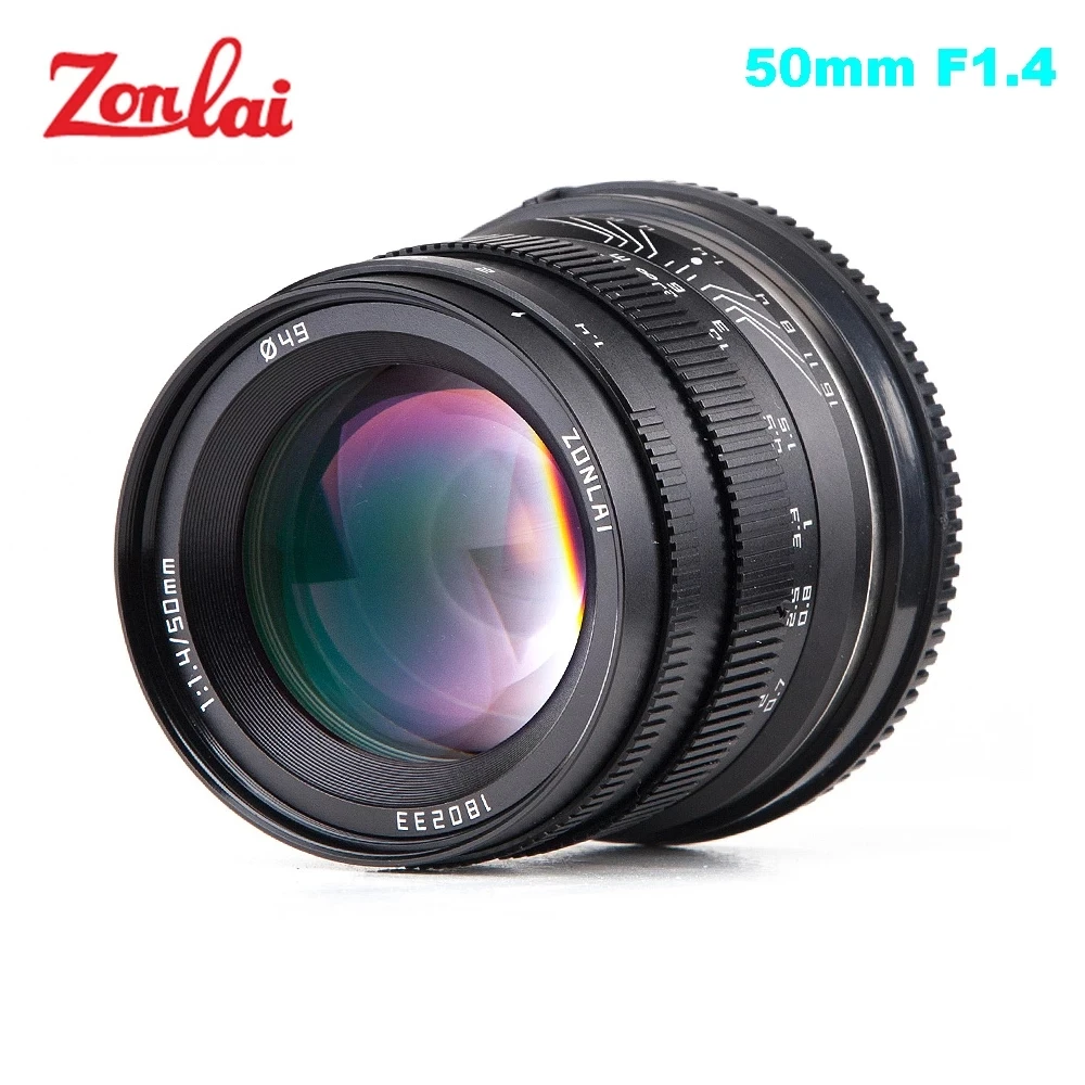 

Zonlai 50 мм F1.4 объектив с большой диафрагмой, ручной фокус, объектив 195g для Sony E-mount для Fuji Canon, зеркальная камера