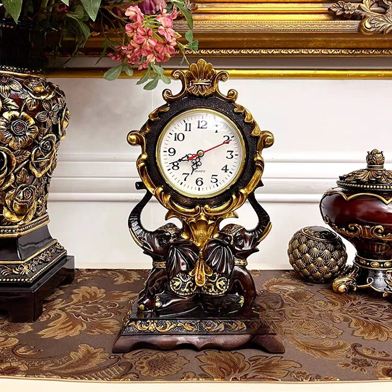 QUYANG Роскошный домашний декор антикварная скульптура слона настольные часы