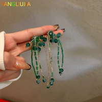 green crystal flowers tassel earrings south koreas temperament personality fashion long earrings ms wedding accessories 2022