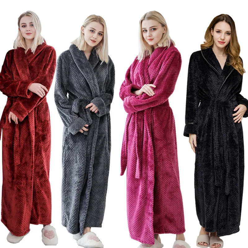 Winter Bathrobe Lovers Brown Robes Men Bathrobe Solid Towel Fleece Long Sleepwear Bridesmaid Robe White Plus Size Men