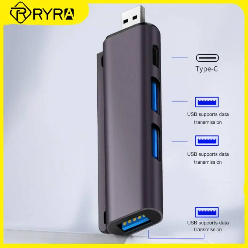 

RYRA Aluminum Alloy USB2.0 Hub Type C HUB 4 Ports Adapter Multiple Splitter 480Mbps Expansion Dock High Speed USB Hub PC Laptop