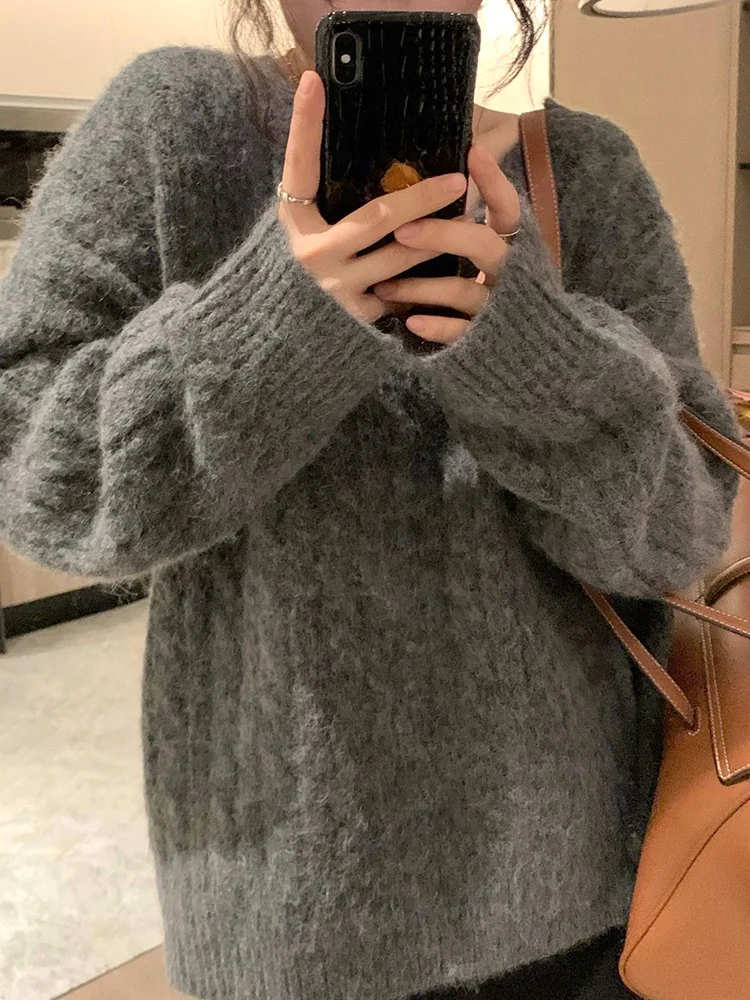 Высококачественный серый свитер во французском стиле женский осенне-зимний