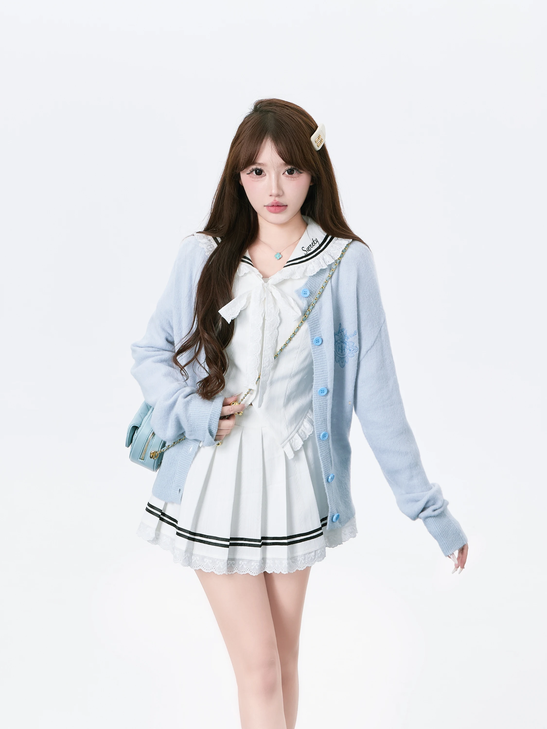 Тупой чем Sweet Soft Mohair ~ Feeling однотонный вязаный кардиган с вышивкой верхняя одежда